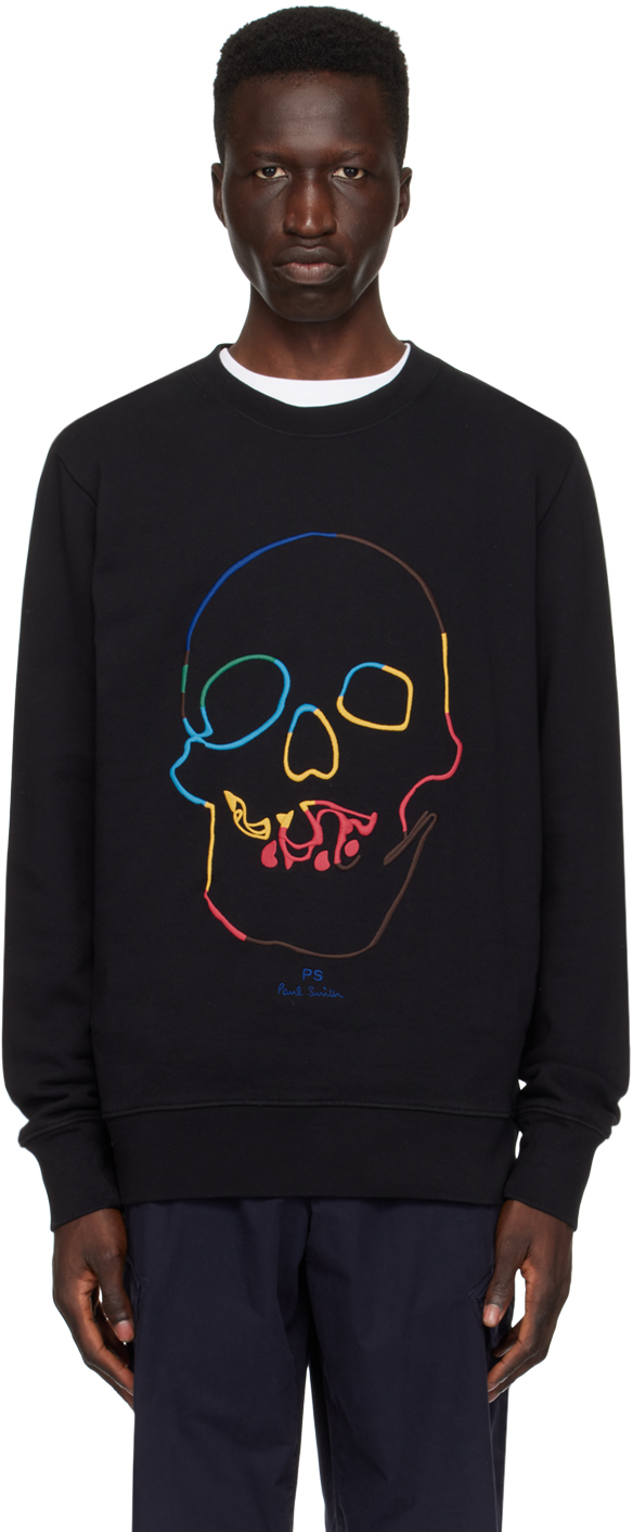 Shop Ps By Paul Smith Black Linear Skull Sweatshirt In 79 Blacks