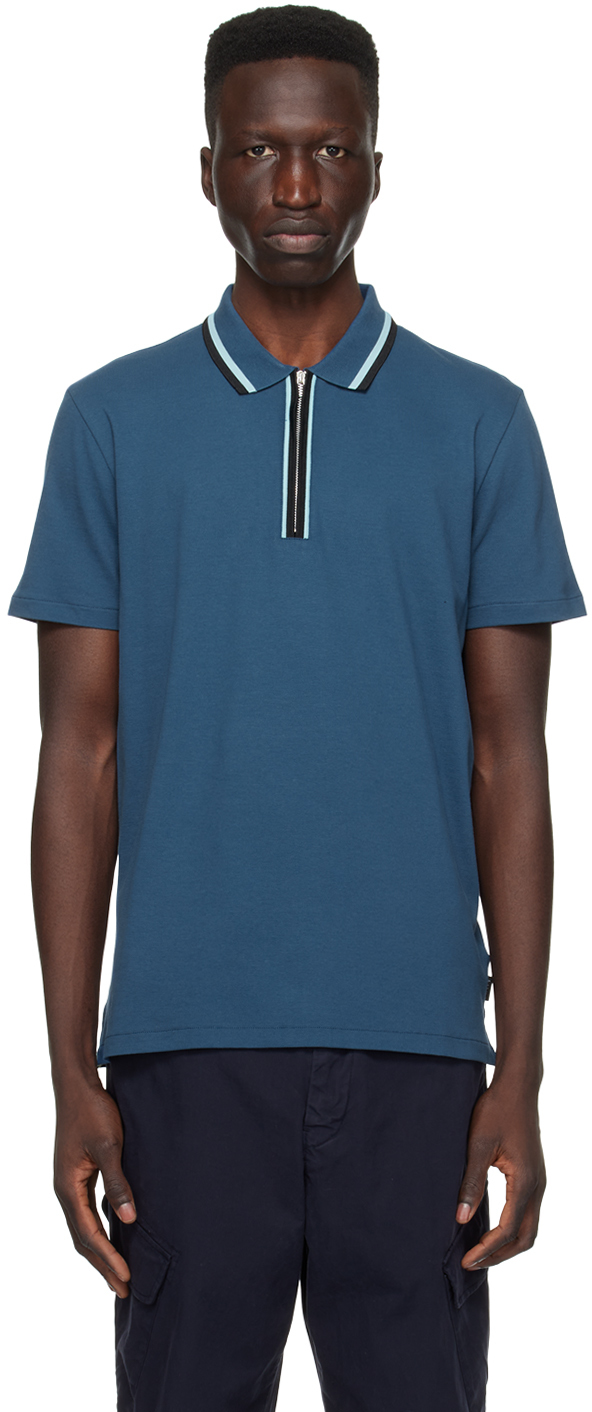 Shop Ps By Paul Smith Blue Zip Polo In 46 Blues