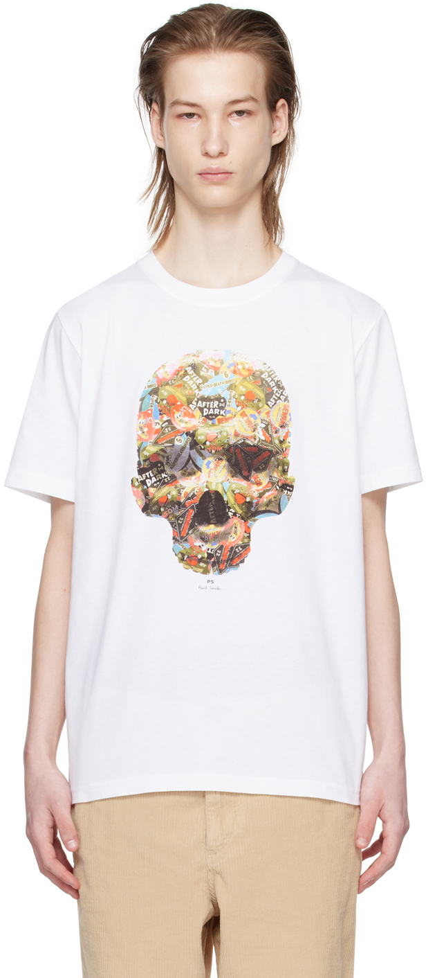 Shop Ps By Paul Smith White Sticker Skull T-shirt In 01