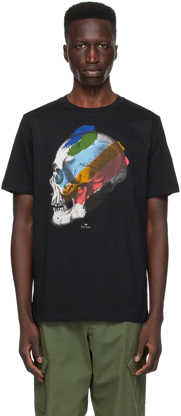 Shop Ps By Paul Smith Black Stripe Skull T-shirt In 79 Blacks