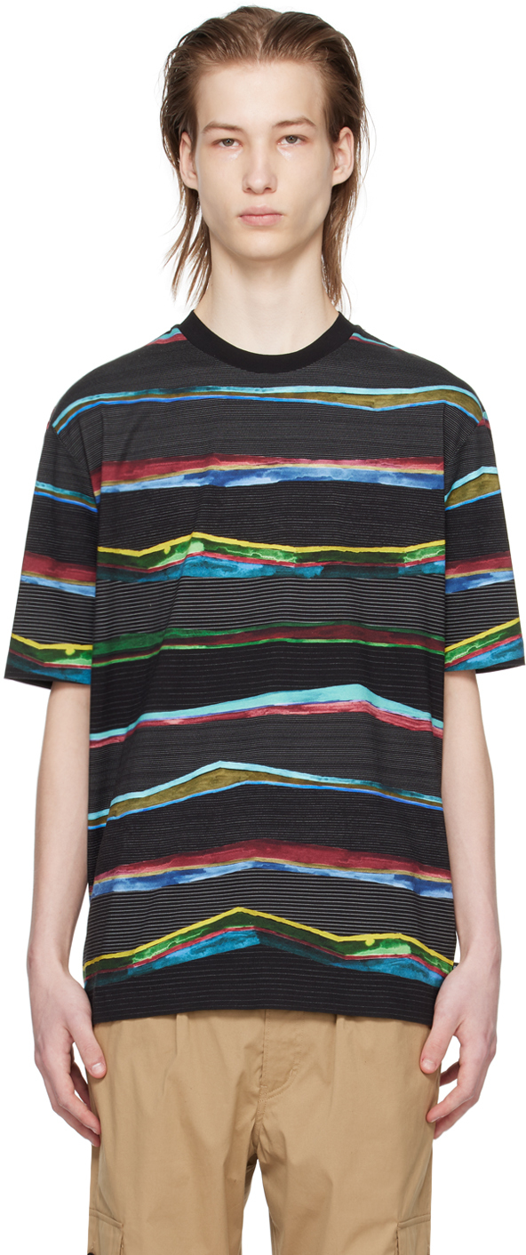Shop Ps By Paul Smith Black Plains Stripe T-shirt In 79 Blacks