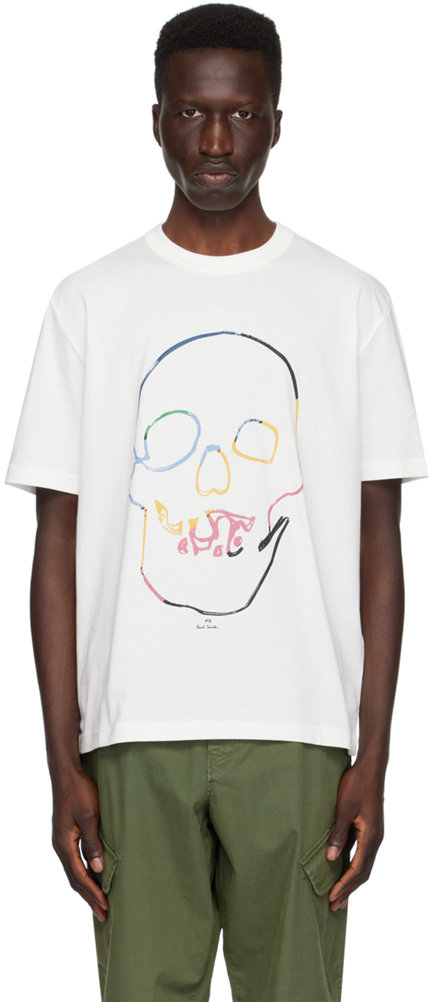 Shop Ps By Paul Smith White Linear Skull T-shirt In 2 Whites