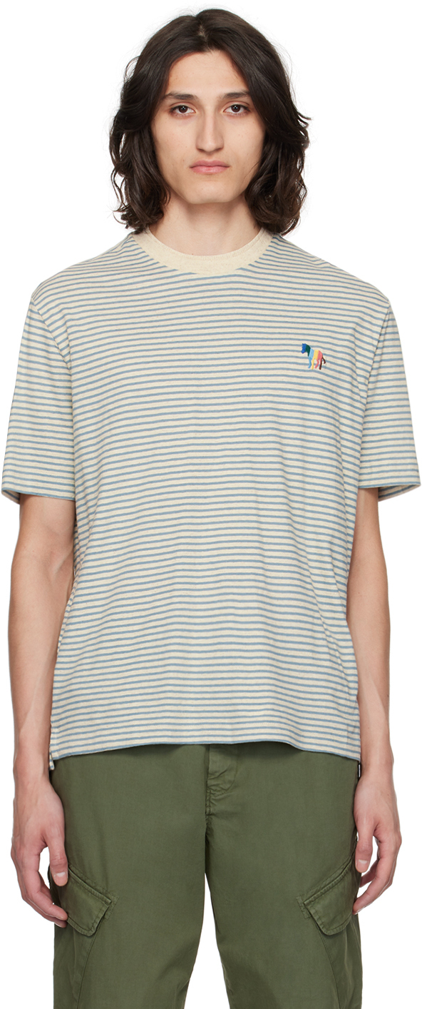 Ps By Paul Smith Beige & Blue Broad Zebra T-shirt In 02 Whites