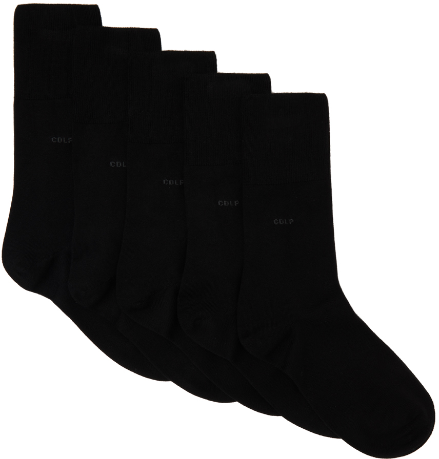 Five-Pack Black Mid-Length Socks