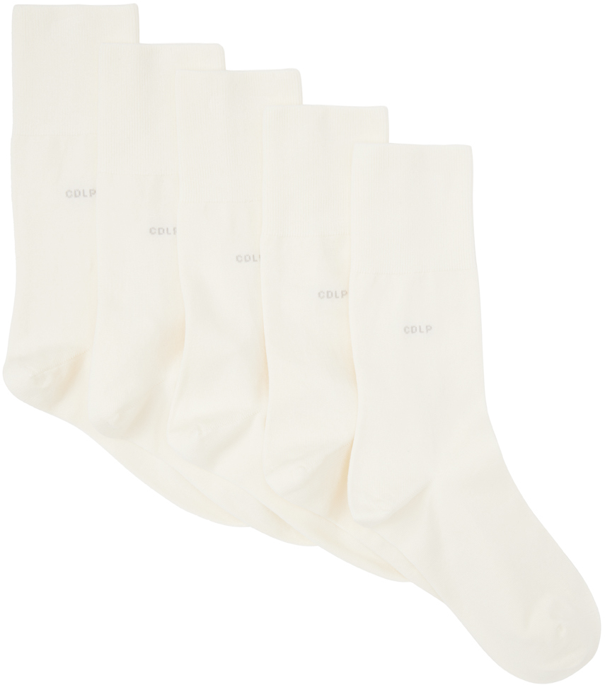Five-Pack White Mid-Length Socks