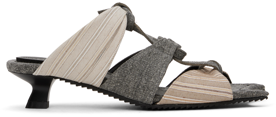 Paula Canovas Del Vas Gray & Beige Diablo Twist Heeled Sandals In Grey & Stripy Beige