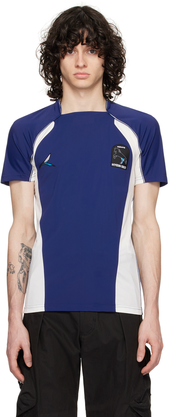 Navy & White Football T-Shirt by HYEIN SEO on Sale