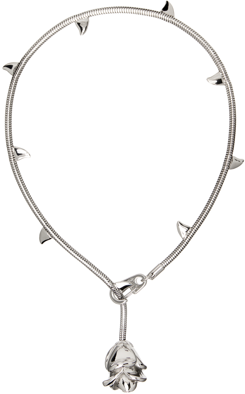 Marland Backus Silver Rosebud Necklace In Stainless Steel