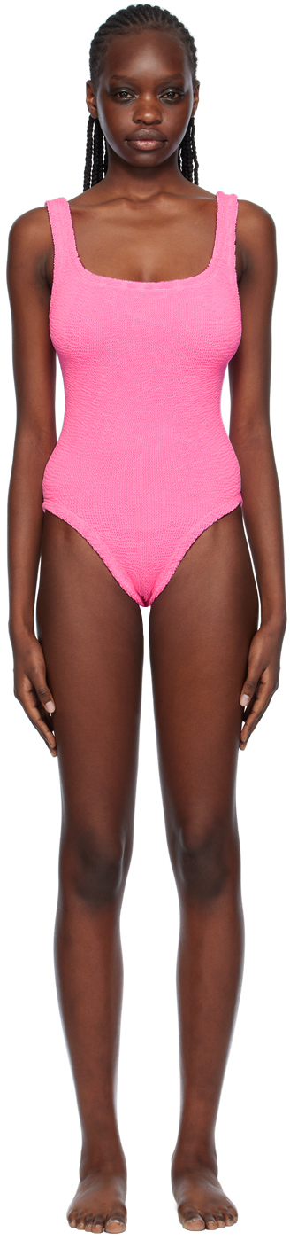 Bubblegum Pink Square Neck One Piece Swimsuit / Bodysuit in