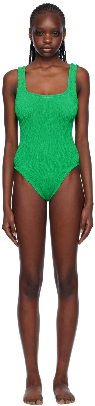 Shop Hunza G Green Square Neck Swimsuit In Emerald
