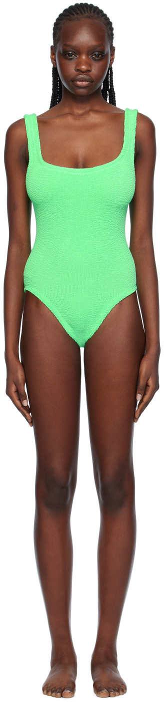 Shop Hunza G Green Square Neck Swimsuit In Lime