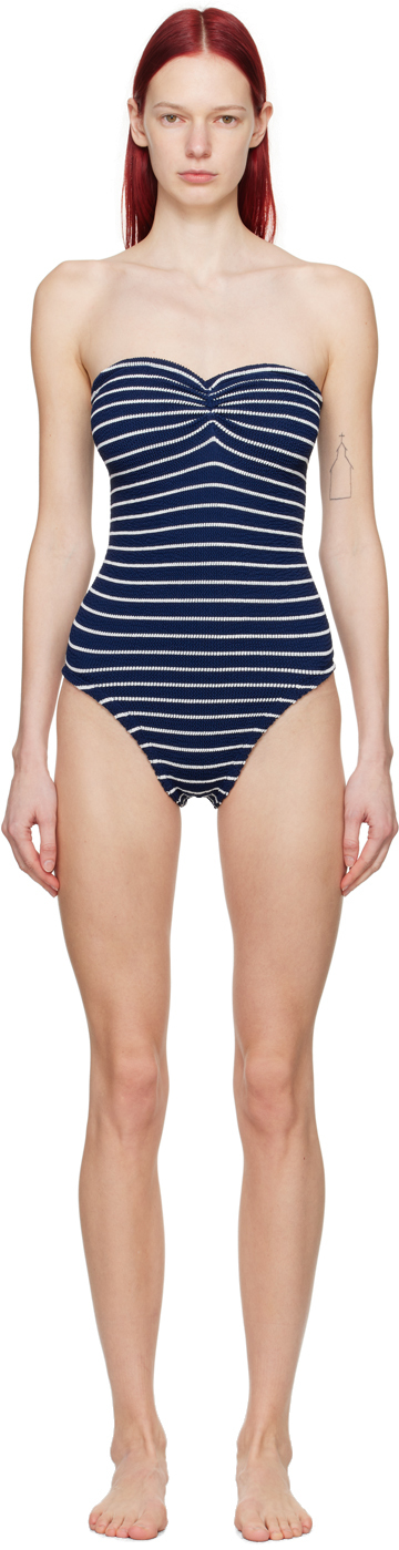 Hunza G Brooke Striped Seersucker Swimsuit In Blue