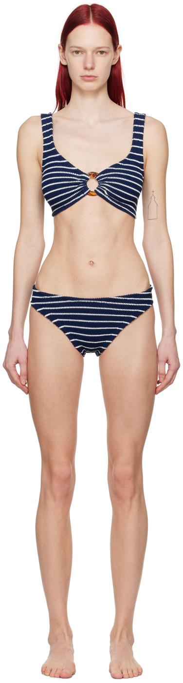Hunza G Navy Bonnie Bikini In Navy/white Stripe