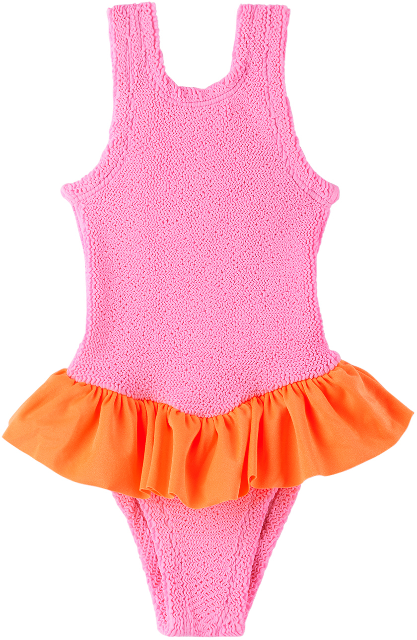 Hunza G Baby Pink & Orange Duo Denise One-piece Swimsuit In Bubblegum/orange