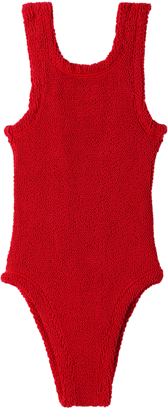 Shop Hunza G Baby Red Classic One-piece Swimsuit