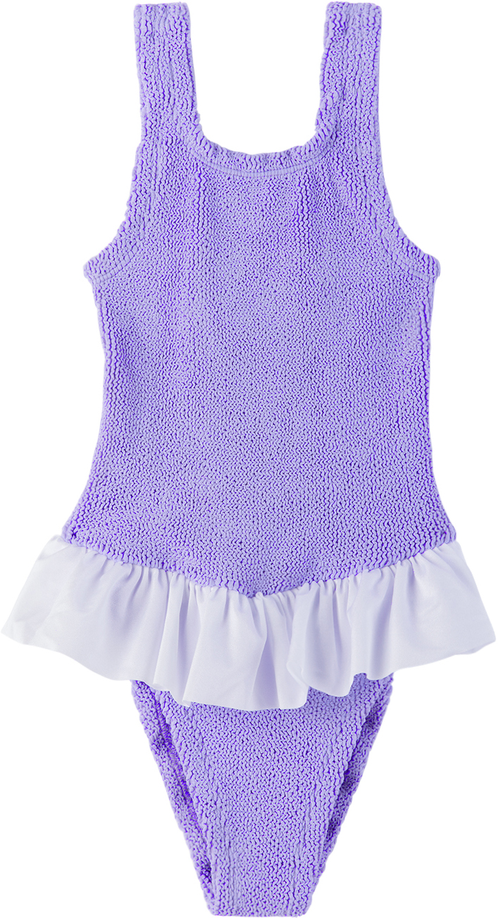 Hunza G Square Neck Lilac Crinkle Swimsuit