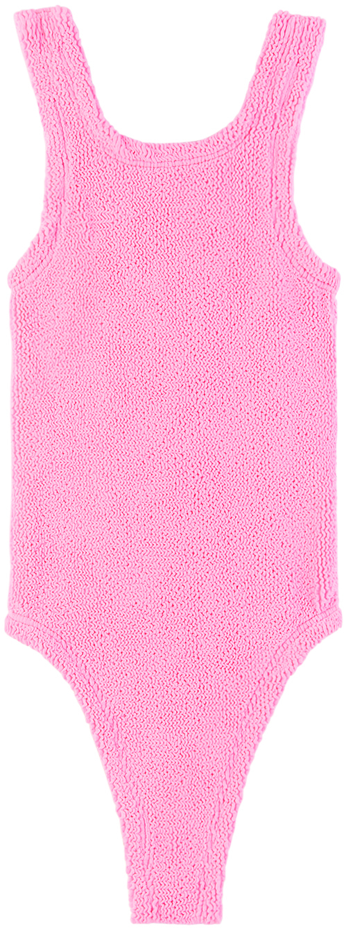 Hunza G Kids Pink Classic One-piece Swimsuit In Bubblegum