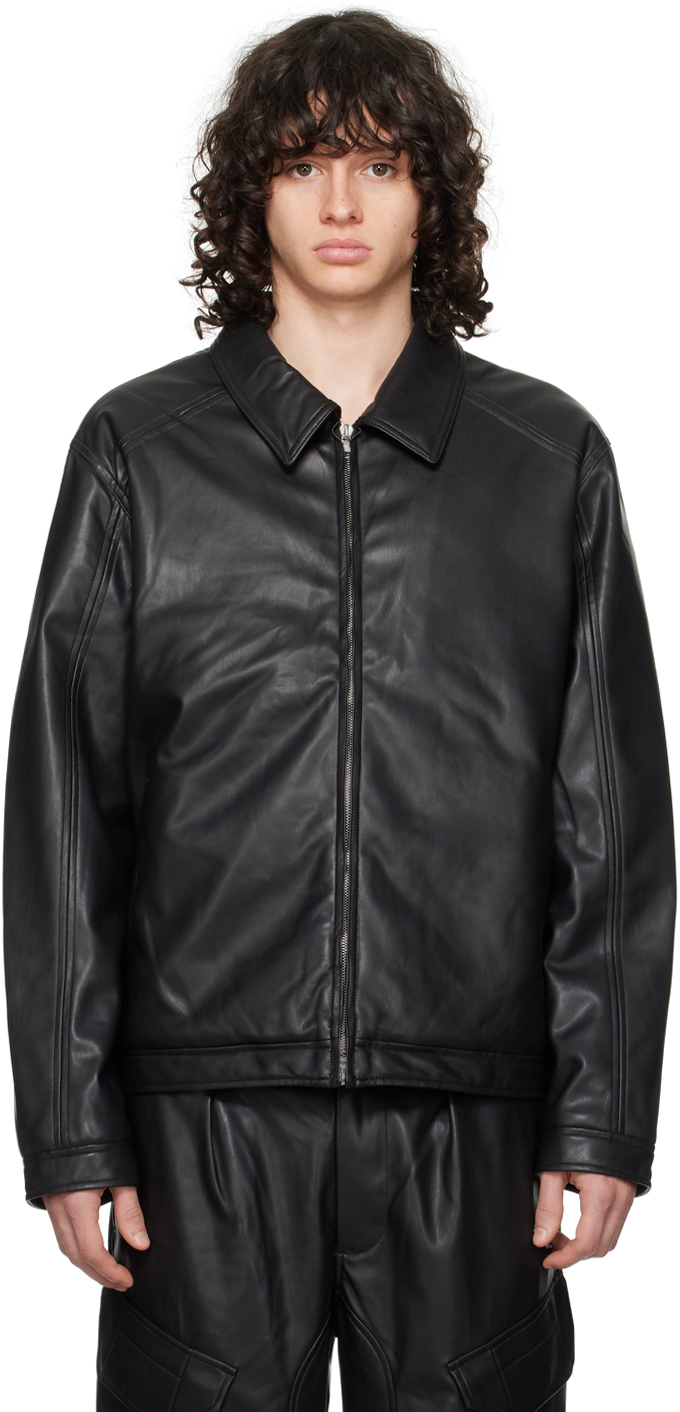 Sophnet. Black Single Rider's Faux-leather Jacket