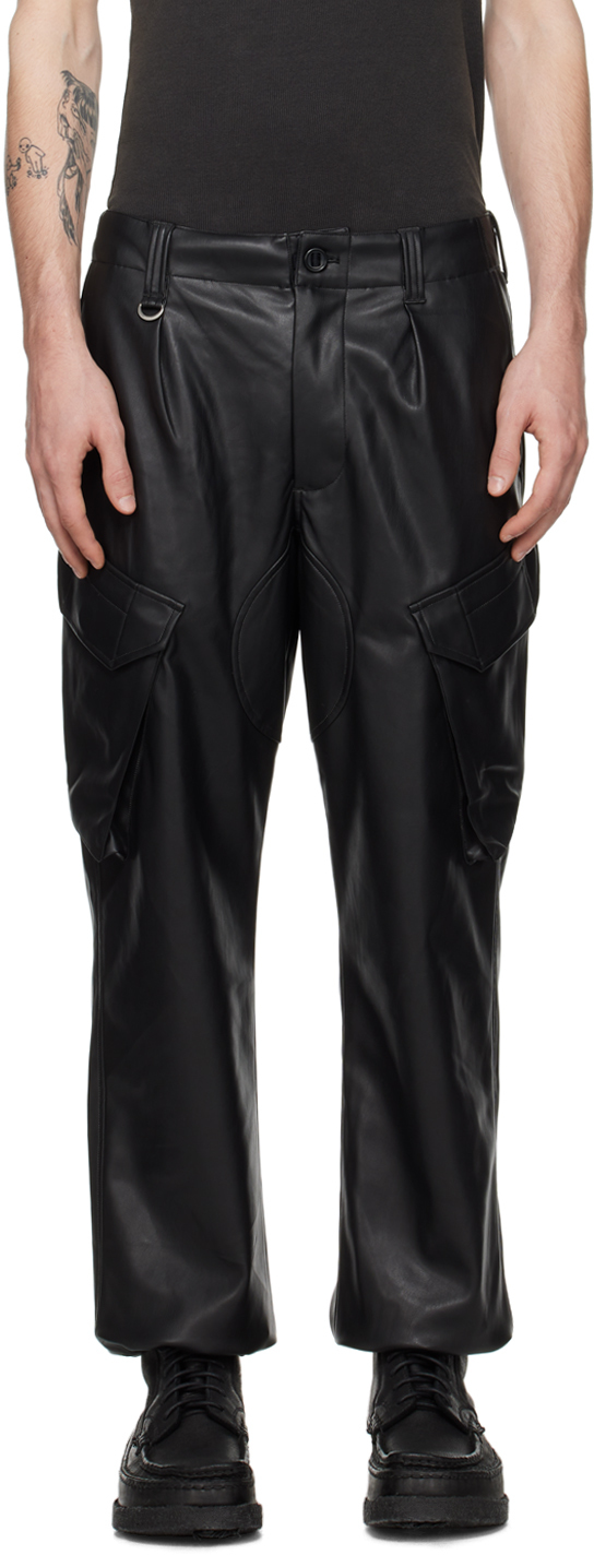 Sophnet. Black Sustainable Faux-leather Cargo Pants