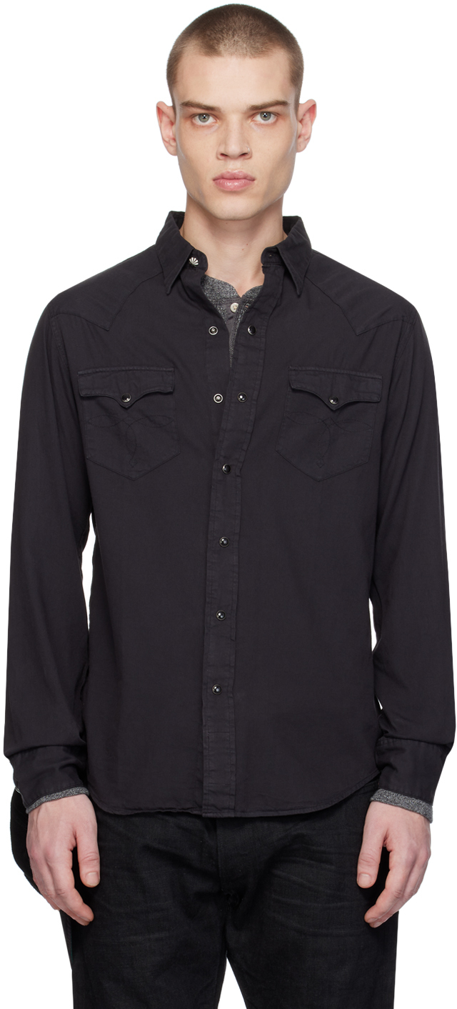 Rrl Black Garment-dyed Shirt In Polo Black