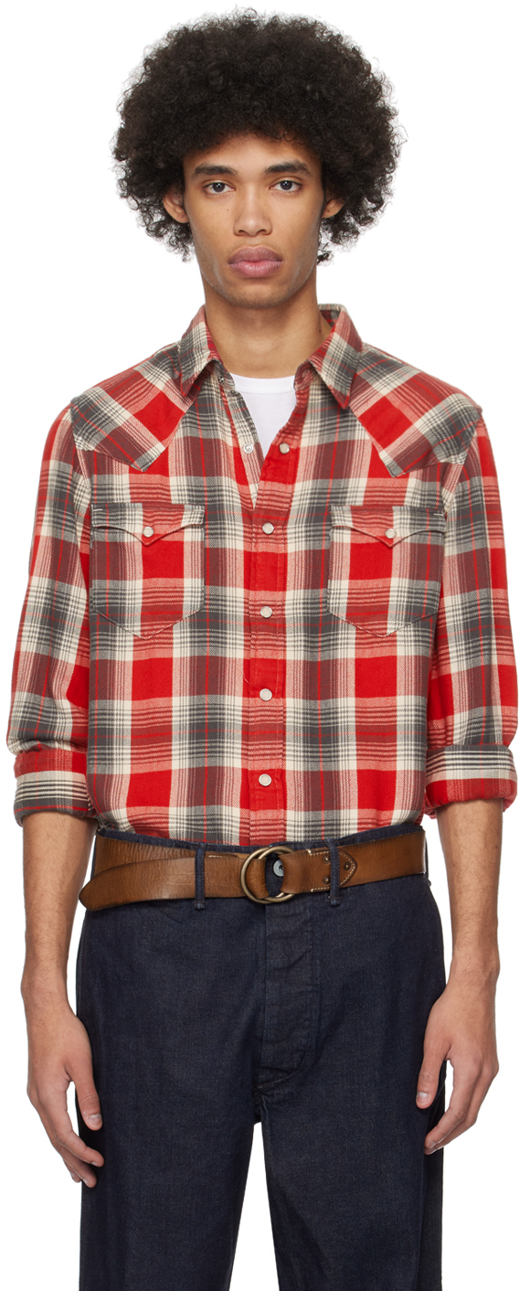 Red & Gray Slim-Fit Shirt