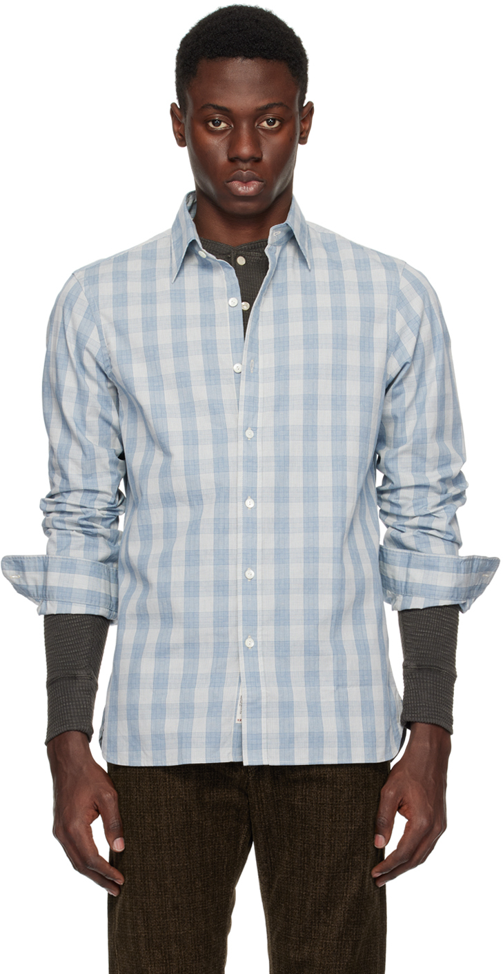 Shop Rrl Blue & Off-white Check Shirt In Creme/blue