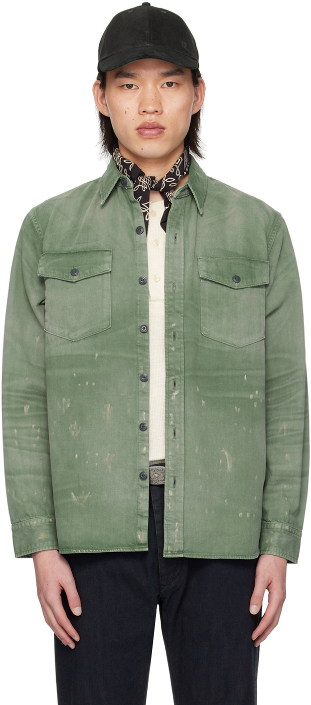 Rrl Green Distressed Shirt In Service Green