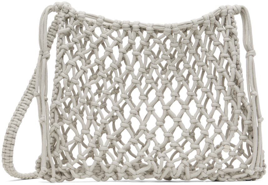 Shop Amomento Gray Hand Made Big Crochet Bag In Grey