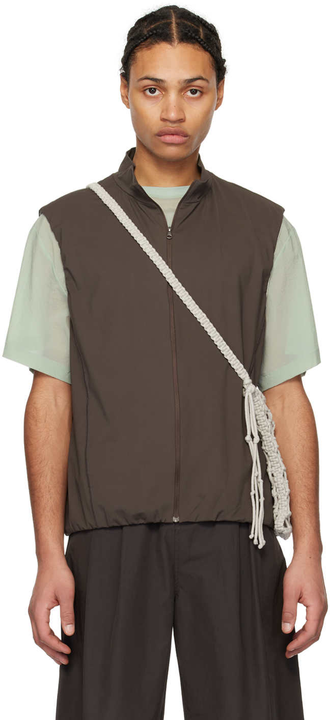 Shop Amomento Brown Stand Collar Vest