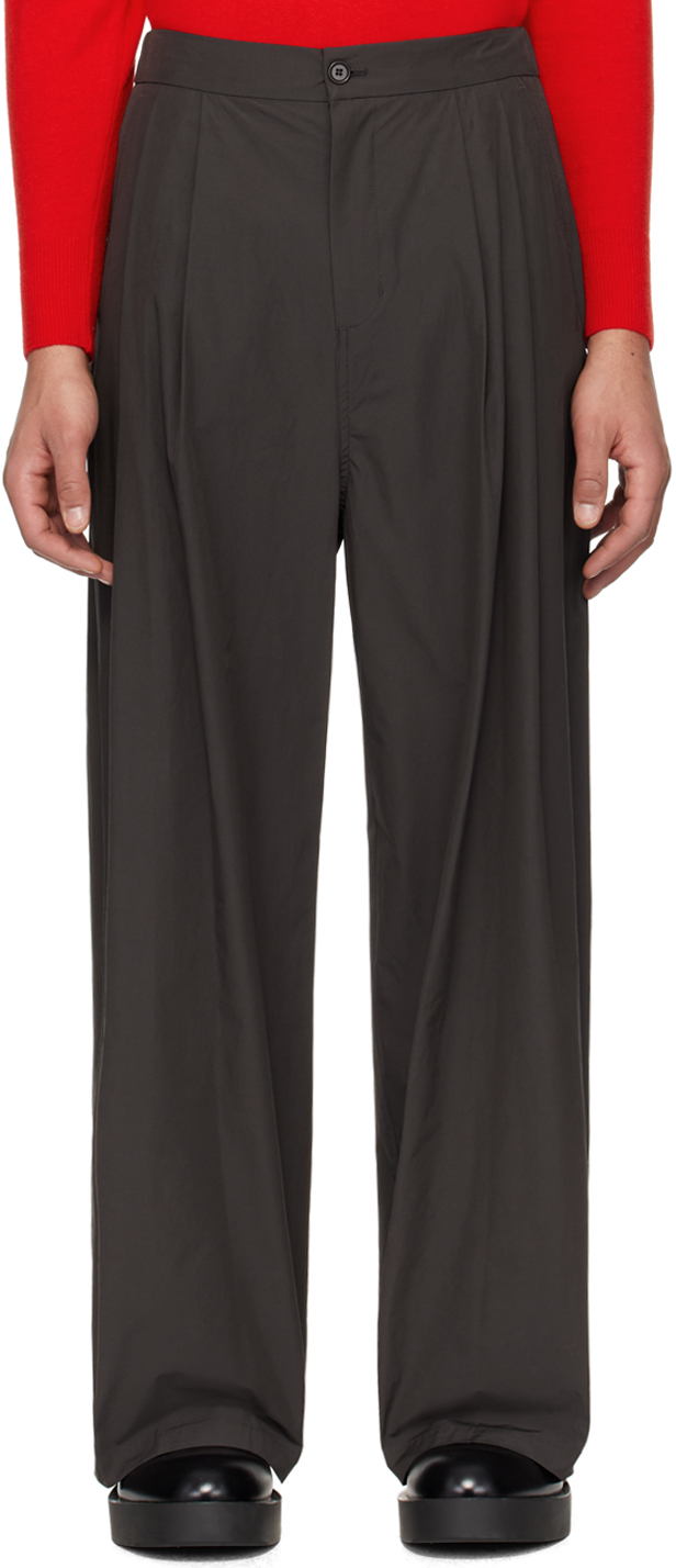 Shop Amomento Gray Wide Trousers In Charcoal