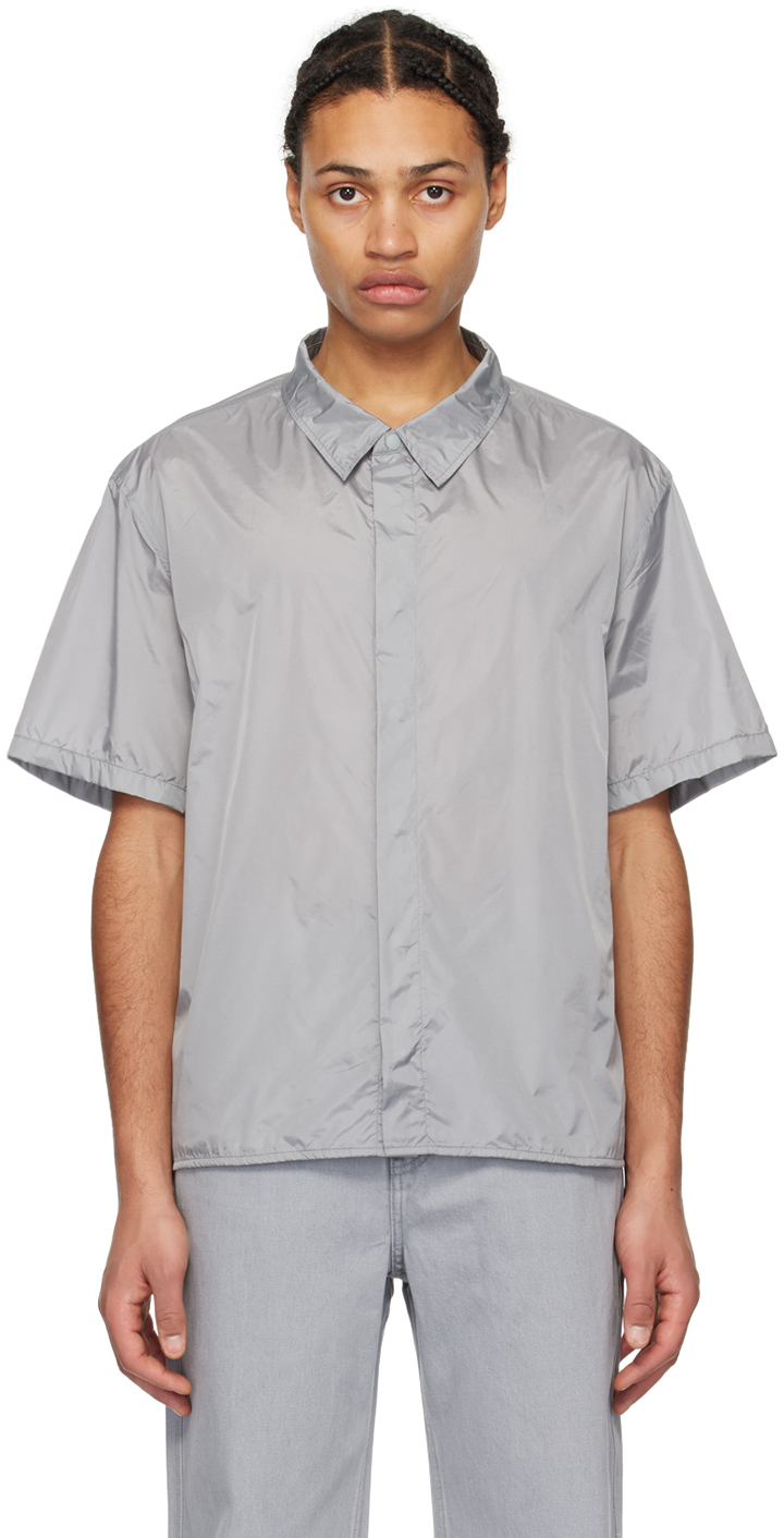 Shop Amomento Gray Spread Collar Shirt In Blue Grey