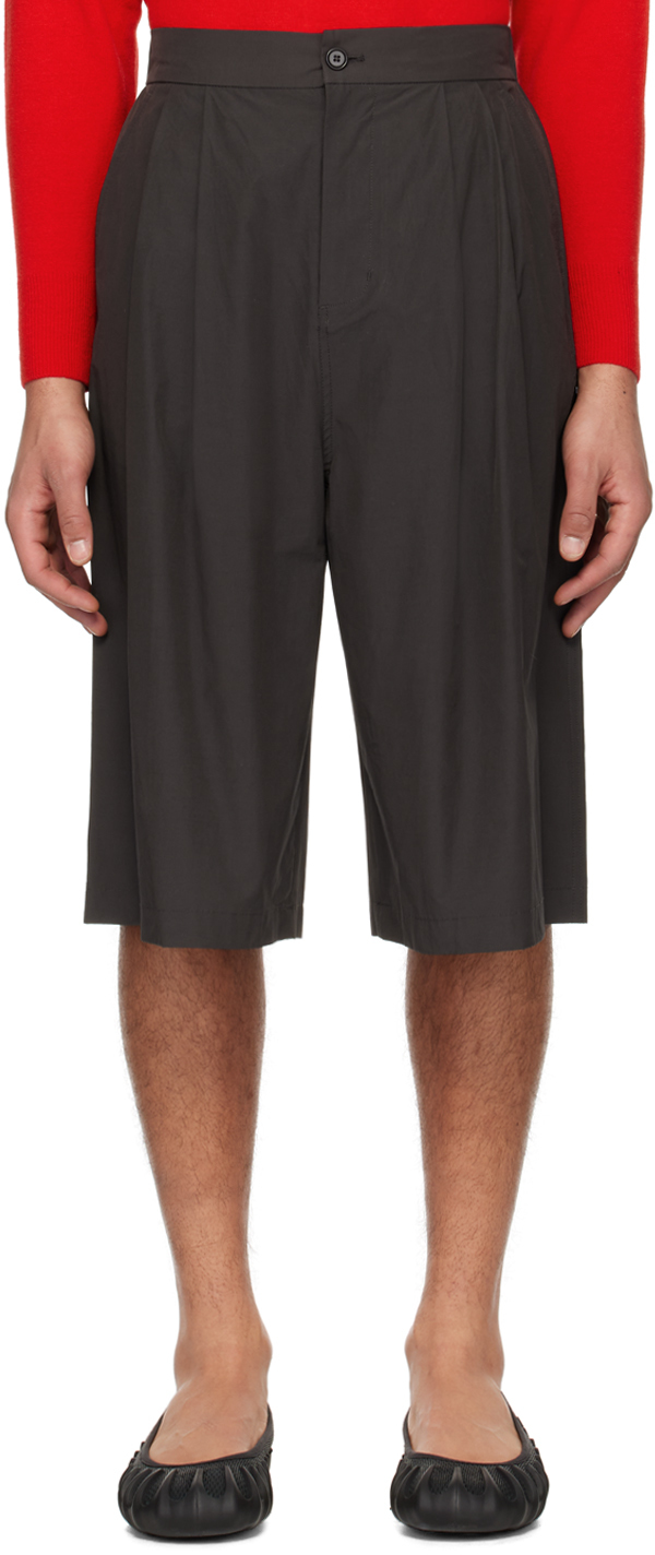 Shop Amomento Black Two Tuck Shorts In Charcoal
