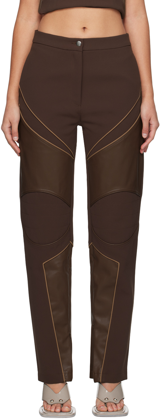 Paris Georgia Brown Motorbike Faux-leather Trousers In Cocoa