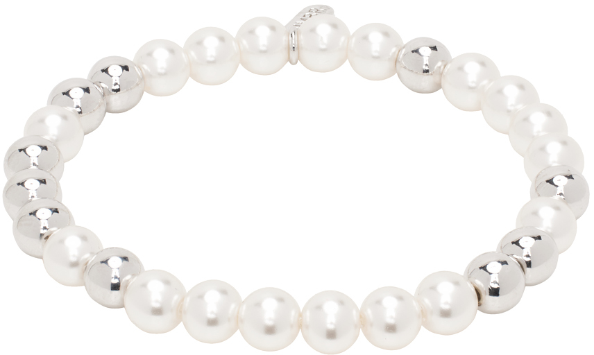 Silver & White Beads Bracelet