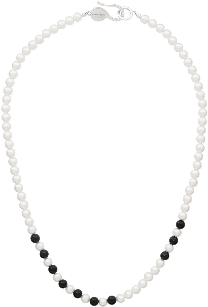 White & Black #7733 Pearl Onyx Beads Necklace