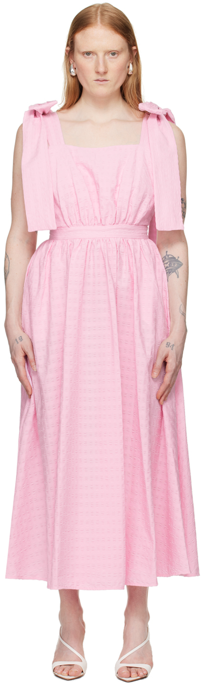 Msgm Pink Bow Maxi Dress In 12 Pink