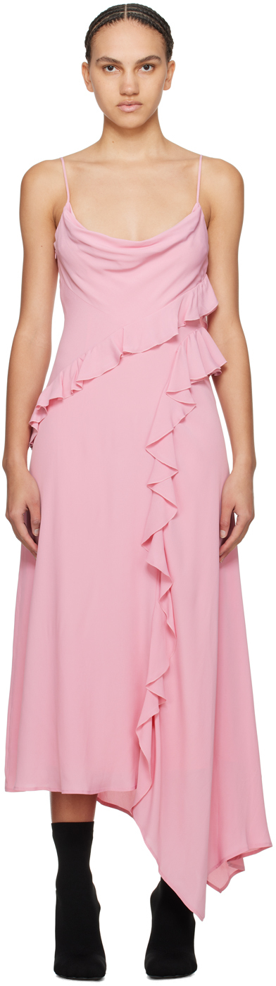 Pink Ruffle Maxi Dress by MSGM on Sale