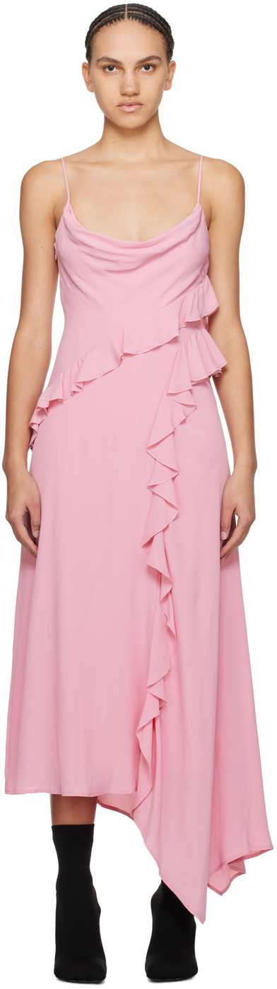 Msgm Pink Ruffle Maxi Dress In 12 Pink