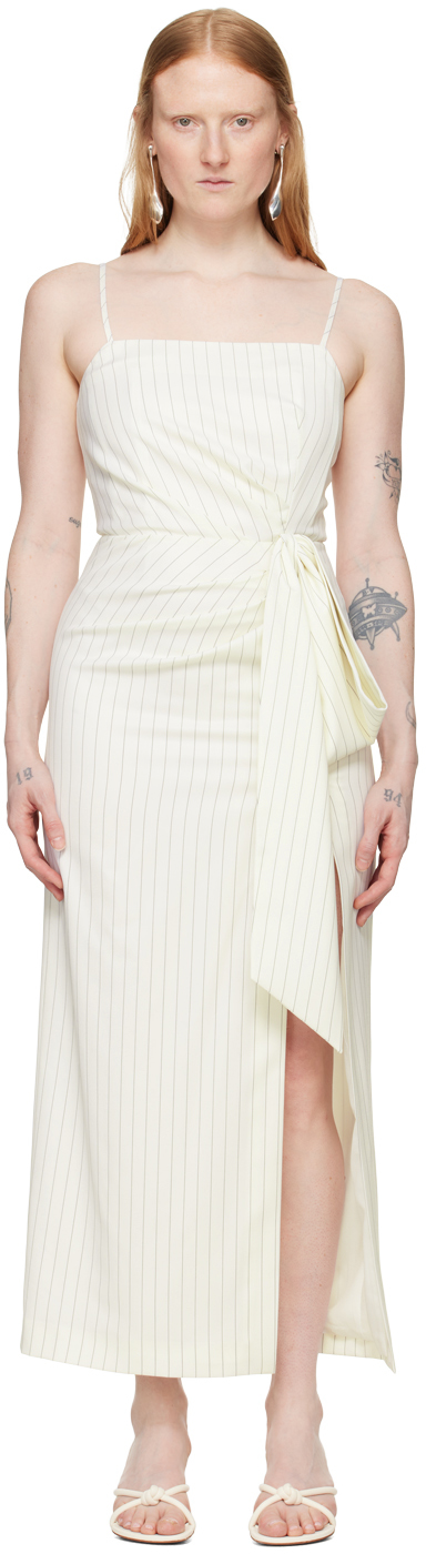 Msgm Off-white Pinstripe Maxi Dress In 01 White