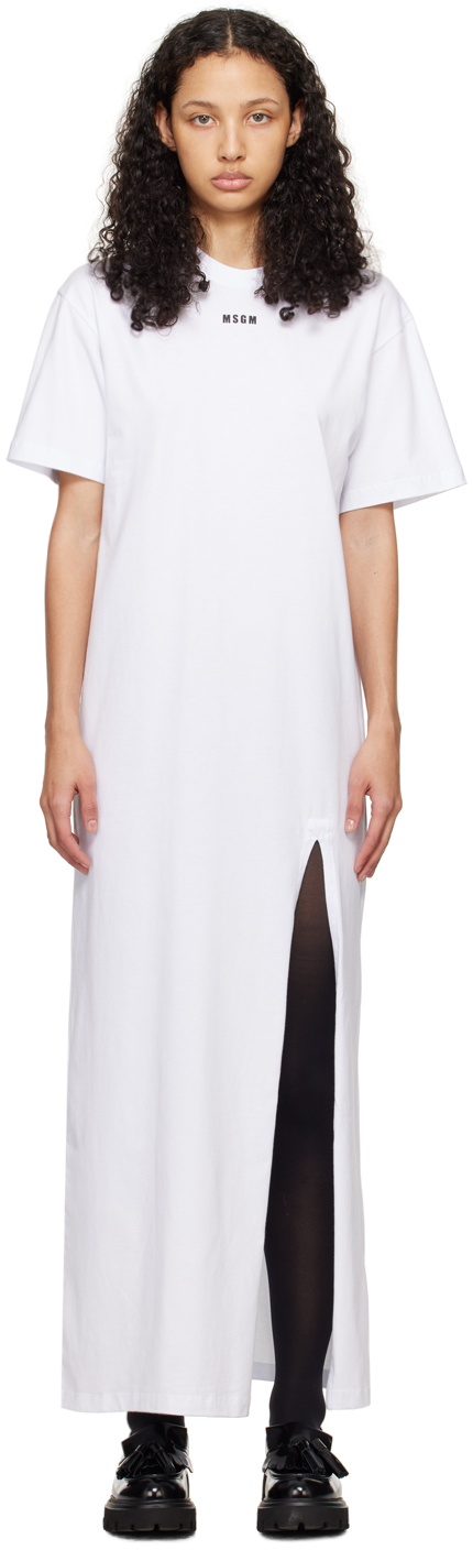 Msgm White Micro Maxi Dress In 01 White