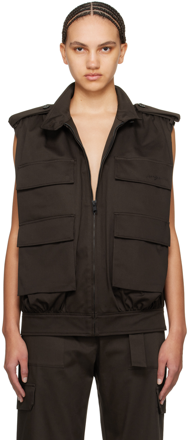 Brown Cargo Vest by MSGM on Sale