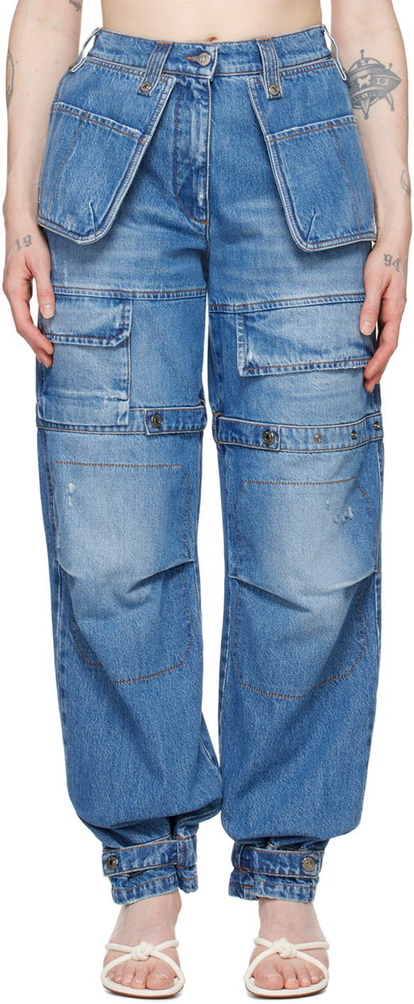 【送料&関税込】MSGM Cargo Jeans Indigo Oversized Denim Cargo Pants by MSGM on Sale