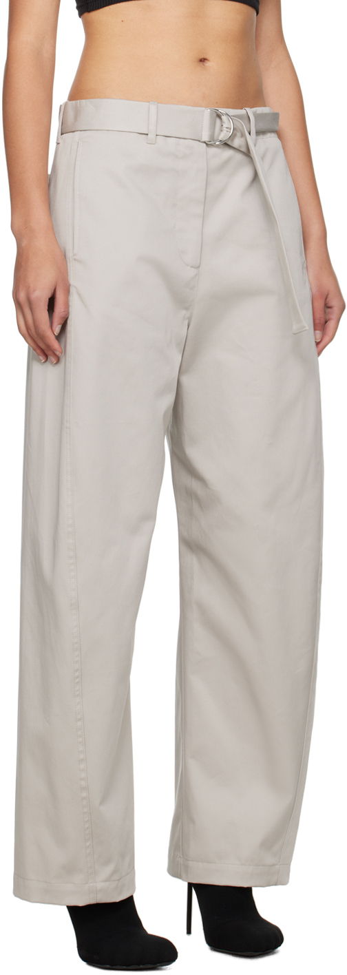 Msgm Belted Tapered Cotton Trousers In 94 Light Grey