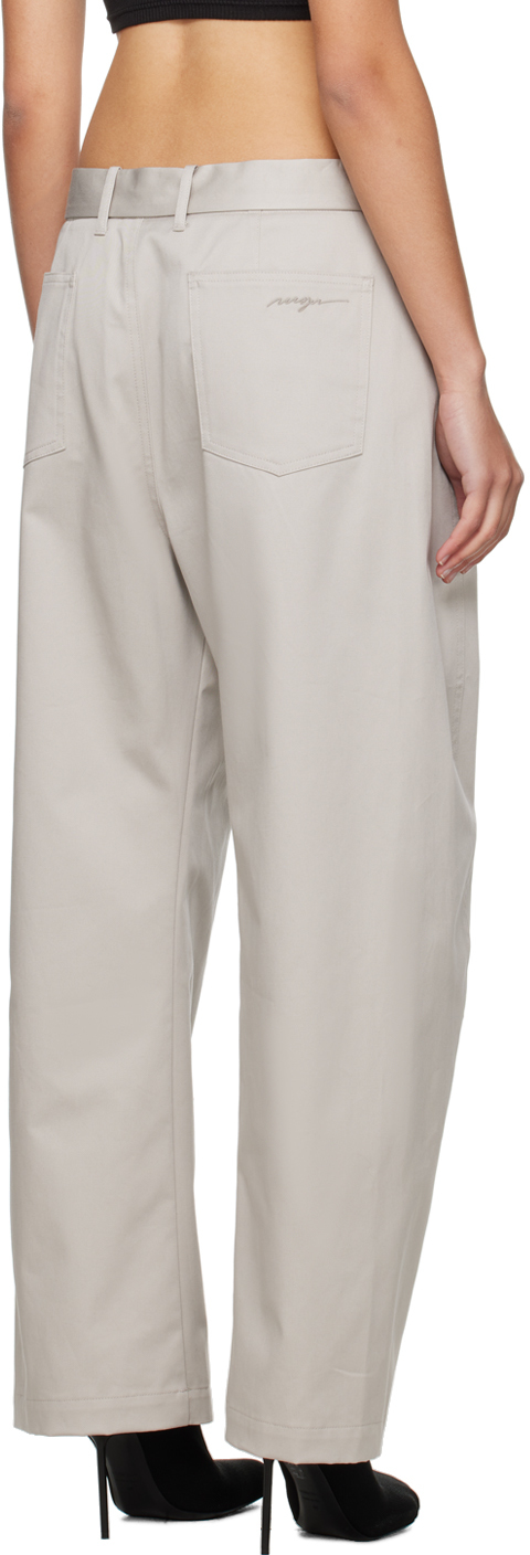 Msgm Belted Tapered Cotton Trousers In 94 Light Grey