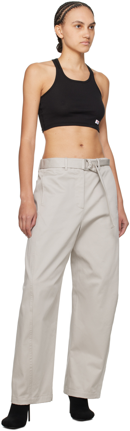 Msgm Belted Tapered Cotton Trousers In 94 Light Grey