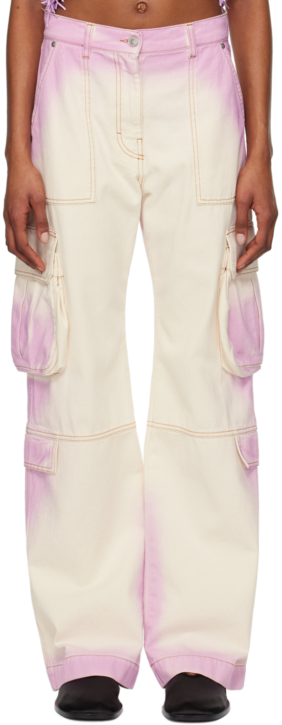 Shop Msgm Off-white Gradient Denim Cargo Pants In 70 Lilac