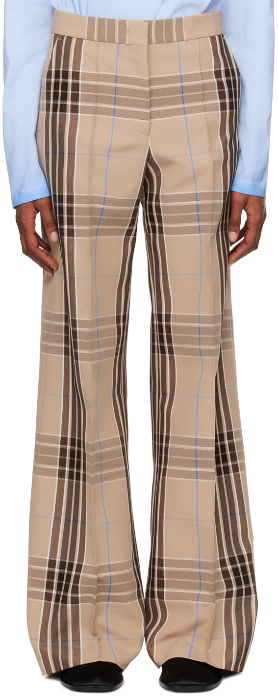 Shop Msgm Beige Check Trousers In 23 Beige