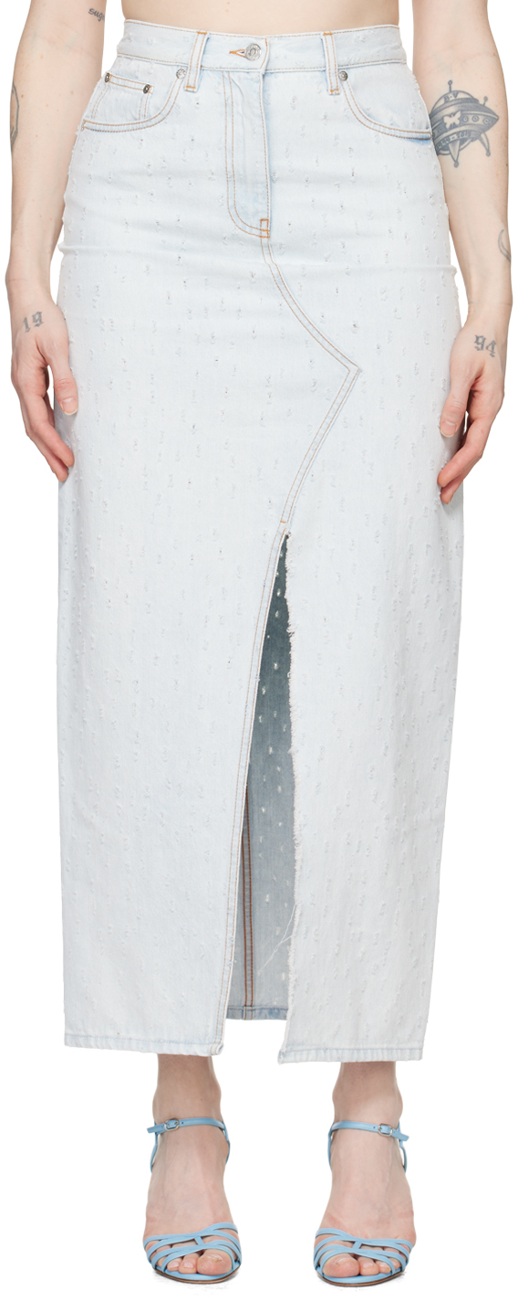 Msgm Distressed Maxi Skirt In White