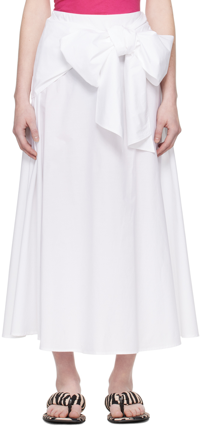 Shop Msgm White Bow Maxi Skirt In 01 White