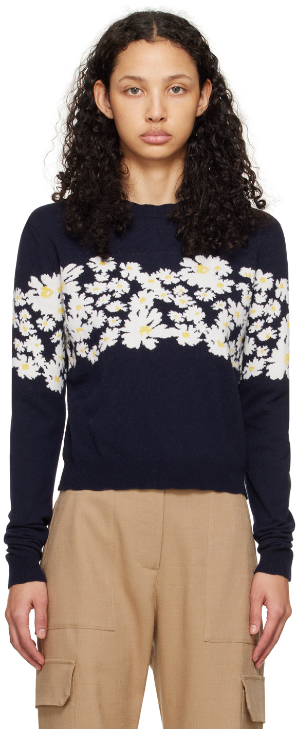 Msgm Navy Floral Sweater In 89 Blue